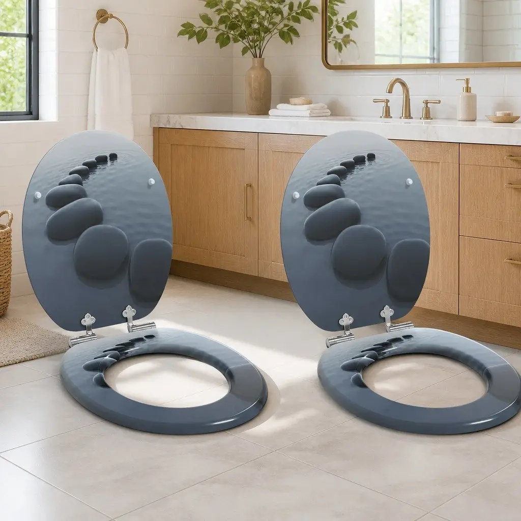 Toilet Seat MDF 44x38cm Grey Soft-Close 2 Piece Standard Fit