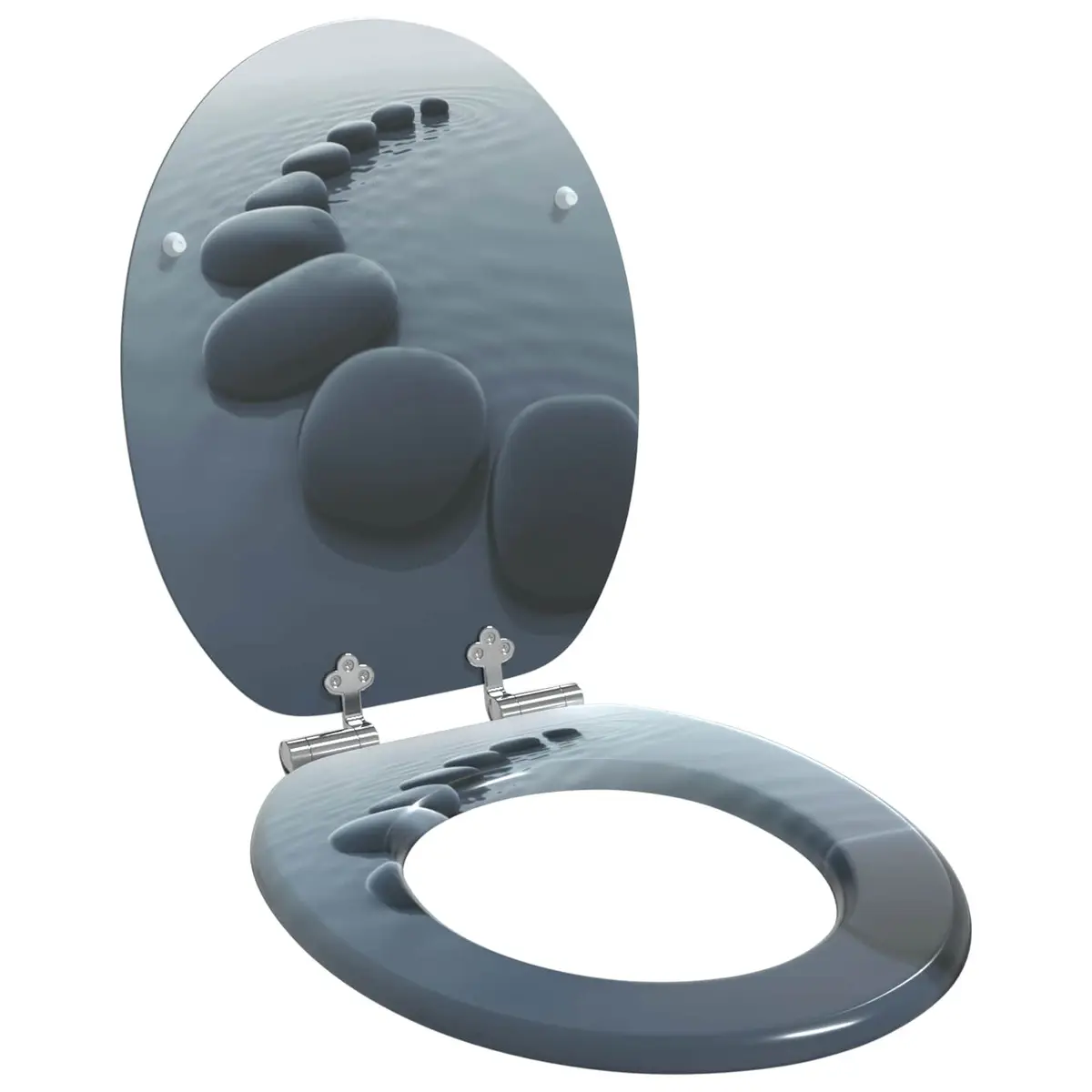 Toilet Seat MDF 44x38cm Grey Soft-Close 2 Piece Standard Fit