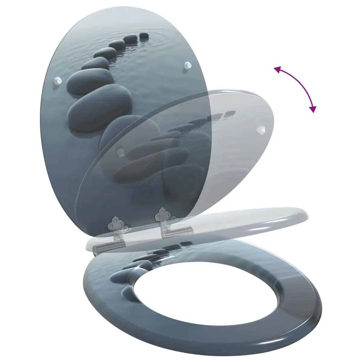Toilet Seat MDF 44x38cm Grey Soft-Close 2 Piece Standard Fit
