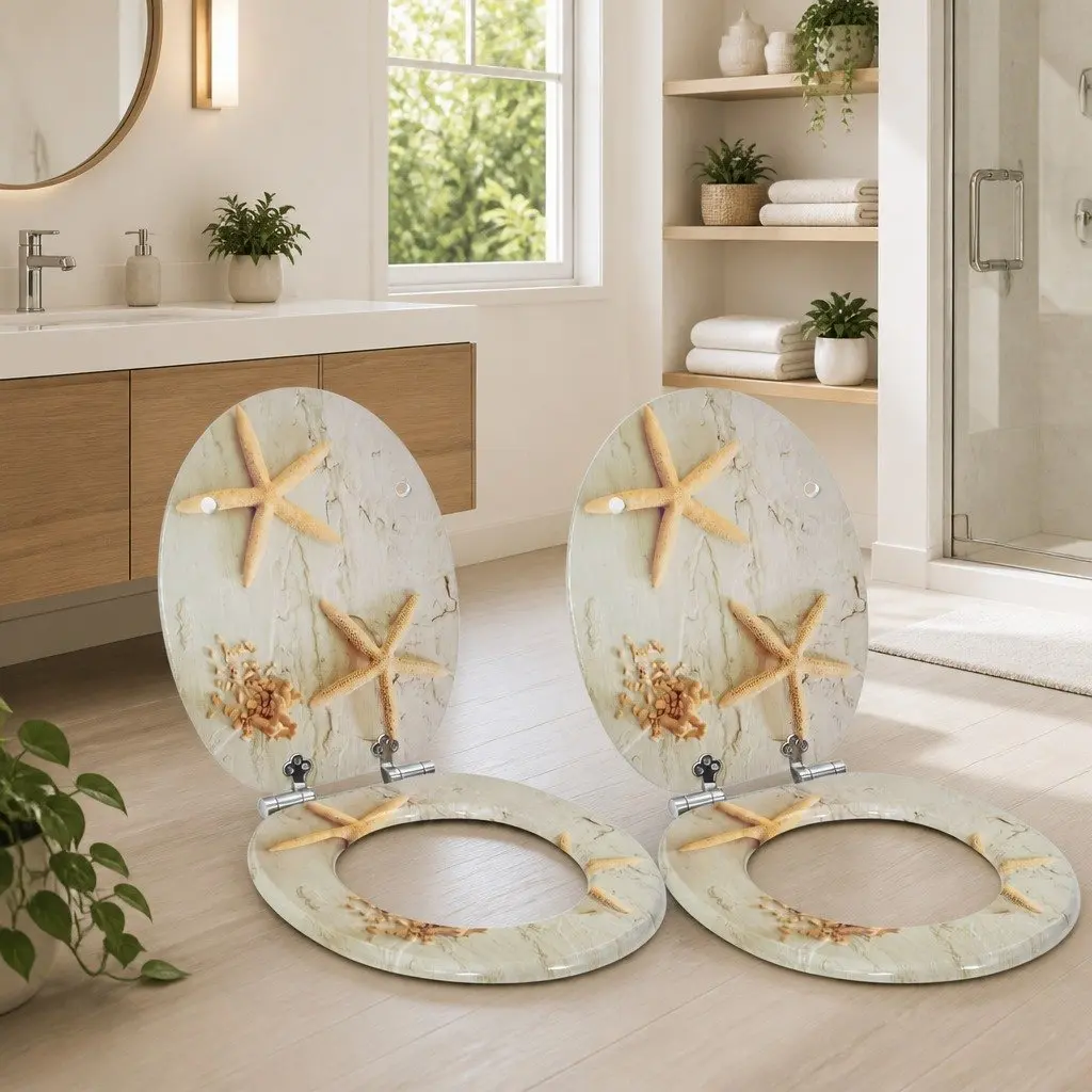 Toilet Seat MDF 44 x 38 cm Yellow White 2 Pack