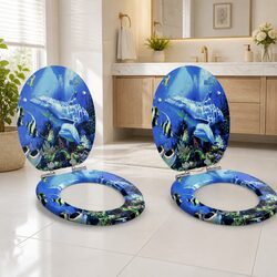 Soft-Close Toilet Seat 2 Pack Blue 44 x 38 cm MDF Board Bathroom Fixture Upgrade