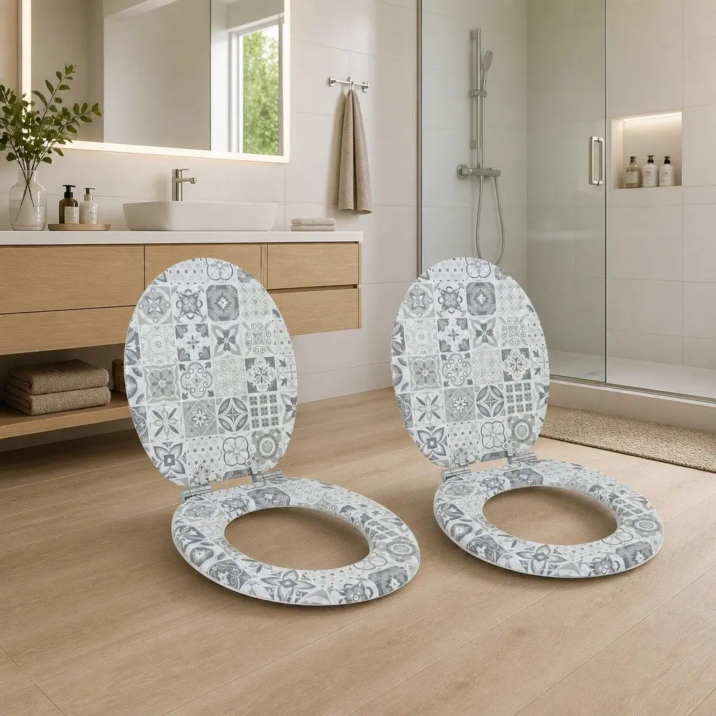 Blue White Soft-Close Toilet Seat 2 Pack
