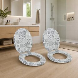 Premium Blue White Soft-Close Toilet Seat 2 Pack