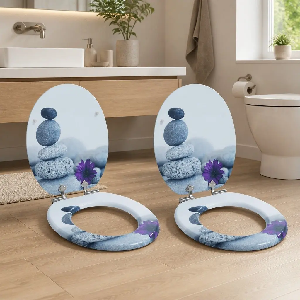 Toilet Seat MDF 44 x 38 cm Grey Soft-Close 2 Pack