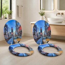 Durable Grey MDF Soft-Close Toilet Seat 44x38cm