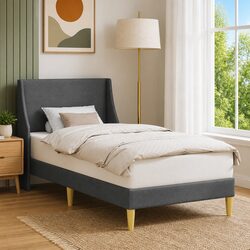 Durable Bed Frame with Fabric Headboard in Dark Grey 90 x 190 cm