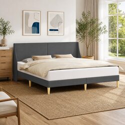 Bed Frame with Fabric Headboard Dark Grey 180 x 200 cm Modern Bedroom Furniture