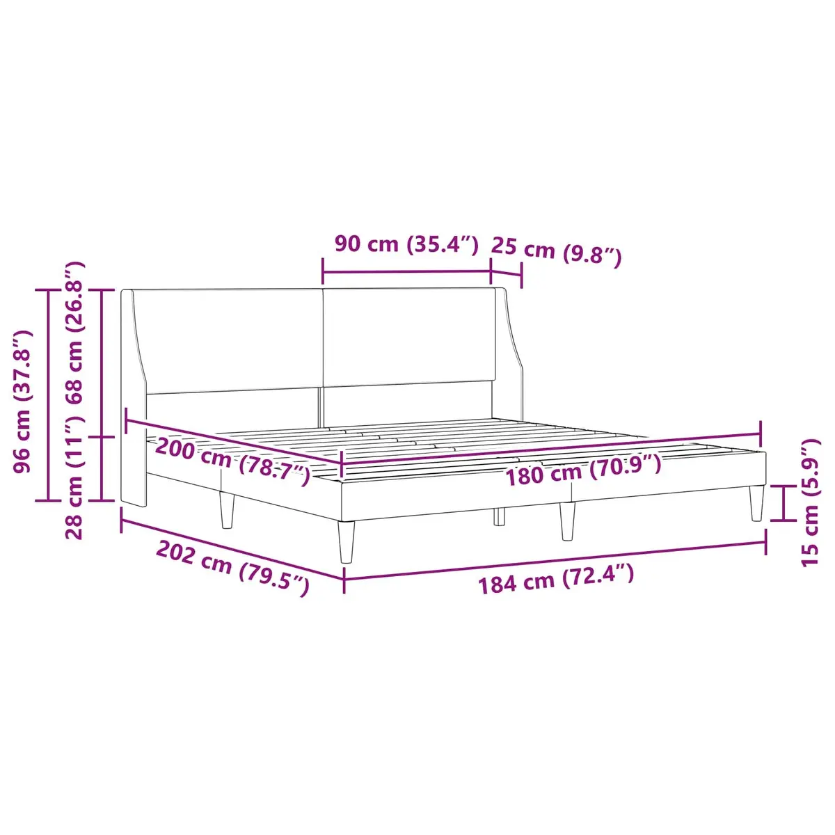 Bed Frame Plywood 180 x 200 cm Dark Grey Fabric Headboard