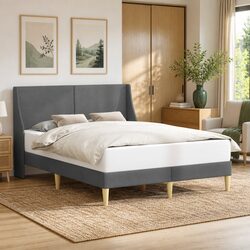 Bed Frame with Fabric Headboard Dark Grey Modern Bedroom Furniture Platform Base