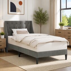 Sturdy Dark Grey Velvet Headboard Bed Frame 90 x 190 cm