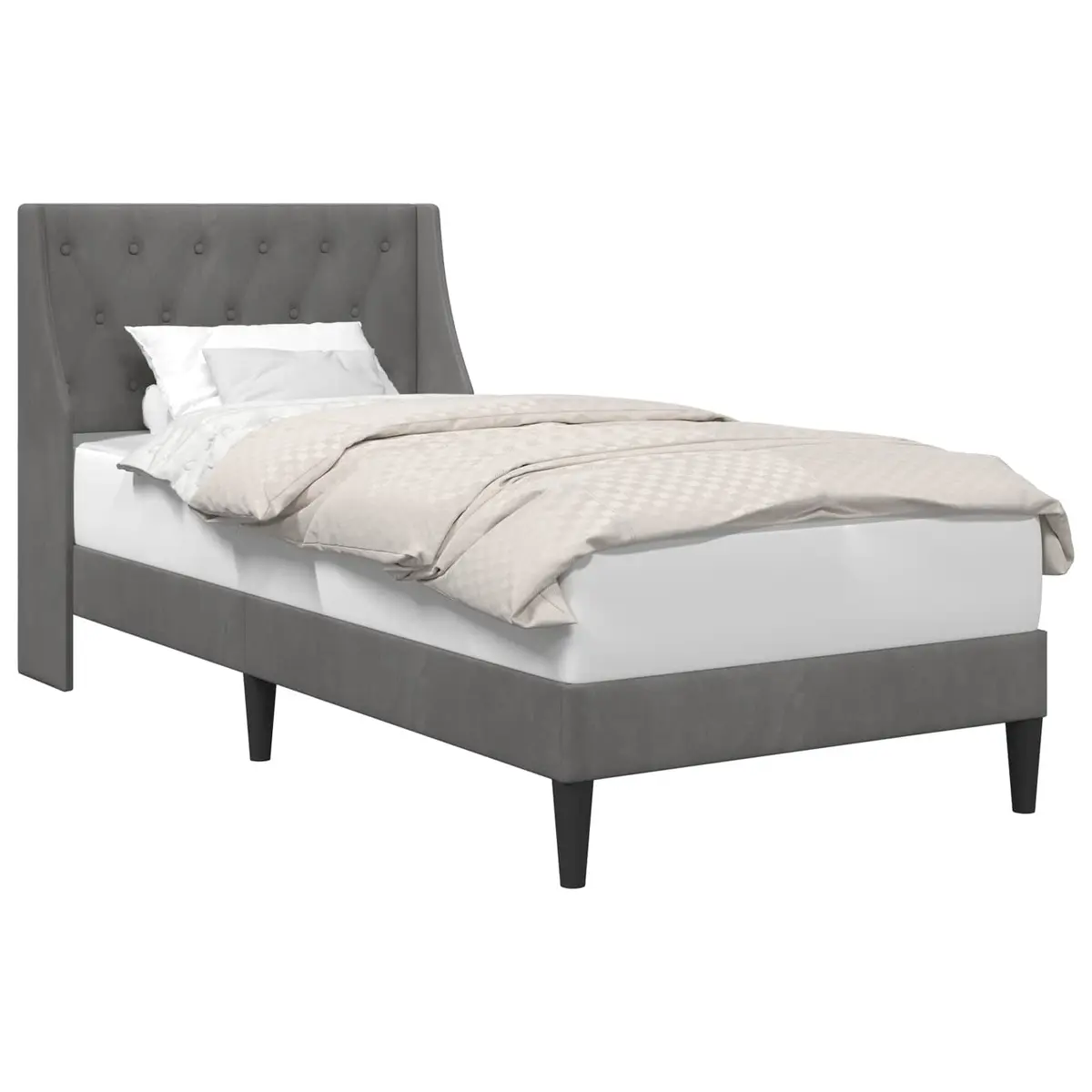Bed Frame Plywood Velvet 90 x 190 cm Dark Grey