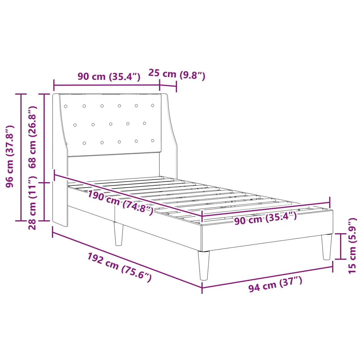 Bed Frame Plywood Velvet 90 x 190 cm Dark Grey