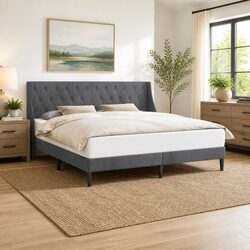 Dark Grey Velvet Headboard Bed Frame 180 x 200 cm