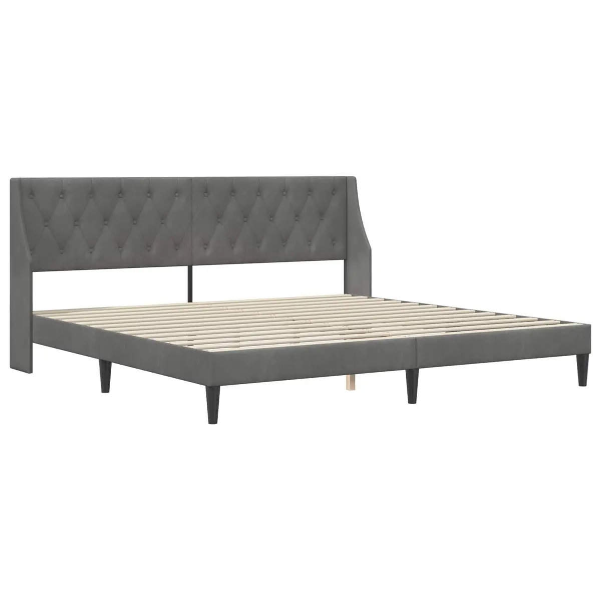 Bed Frame Plywood 180 x 200 cm Dark Grey Velvet Headboard Modern