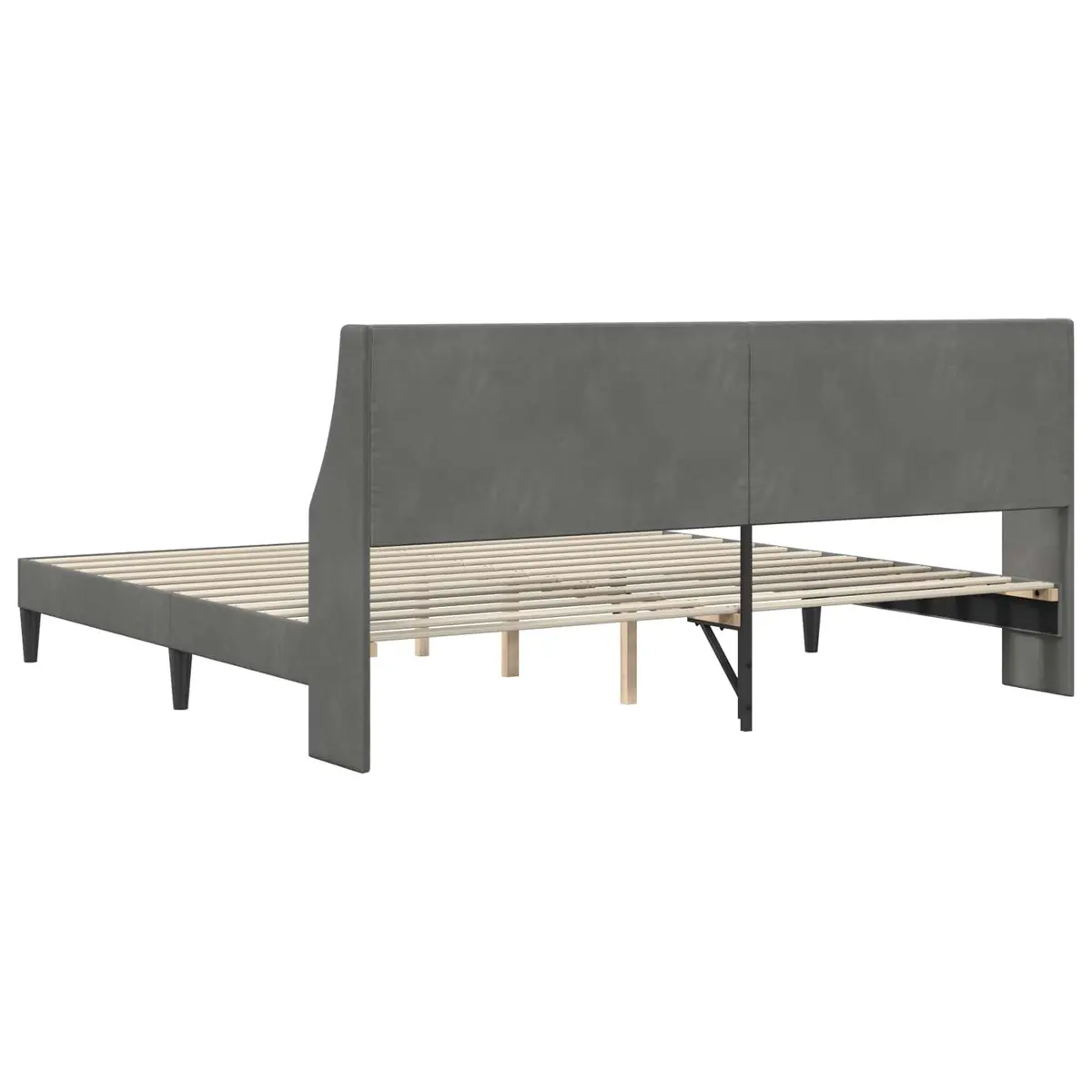 Bed Frame Plywood 180 x 200 cm Dark Grey Velvet Headboard Modern