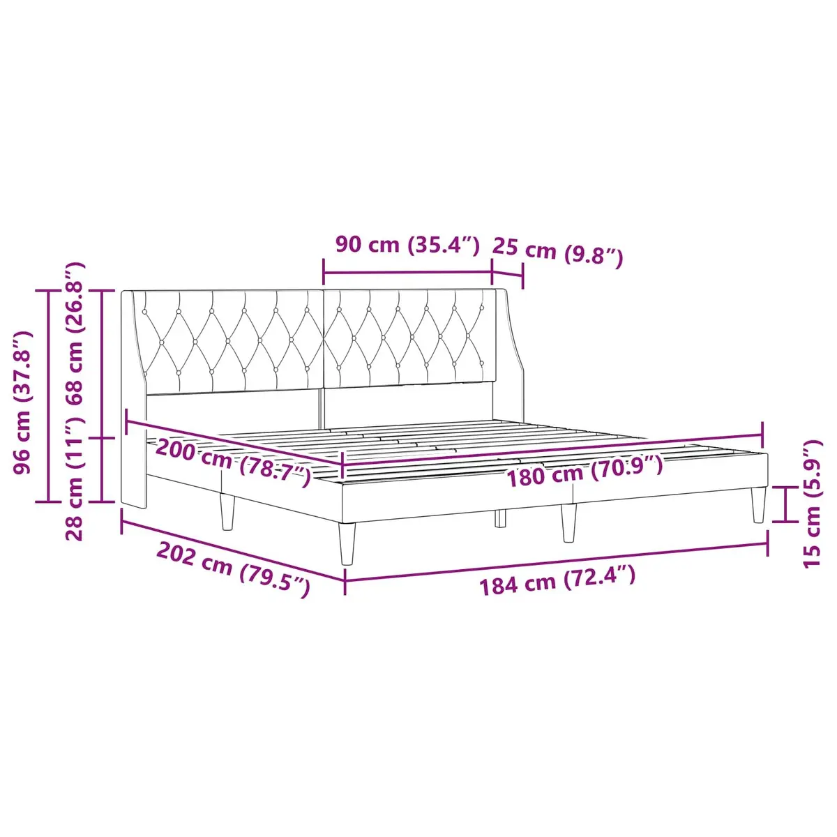 Bed Frame Plywood 180 x 200 cm Dark Grey Velvet Headboard Modern