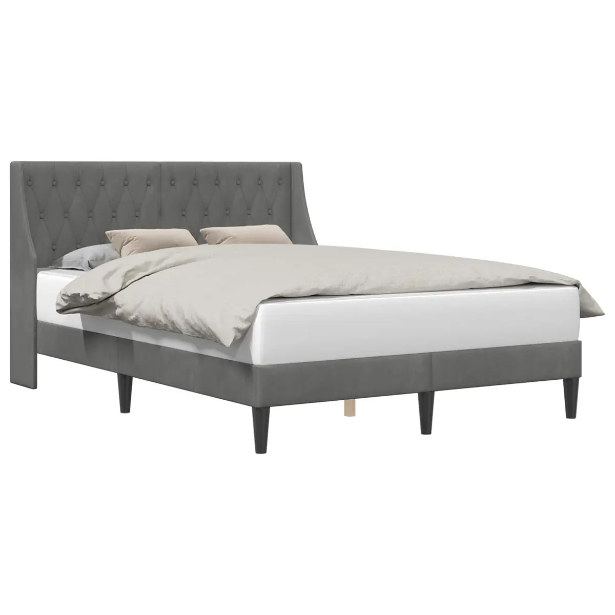 Dark Grey Bed Frame with Velvet Headboard