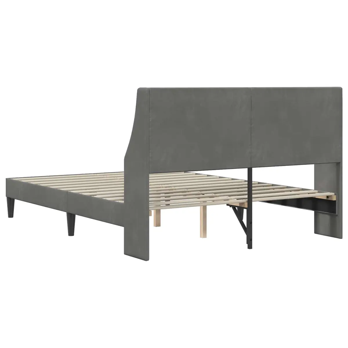 Dark Grey Bed Frame with Velvet Headboard