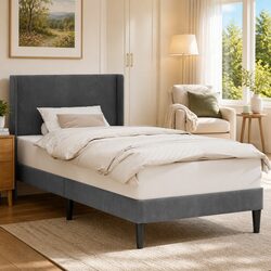 Modern Dark Grey Velvet Bed Frame 90 x 190 cm