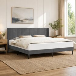 Stylish Dark Grey Velvet Bed Frame 180 x 200 cm