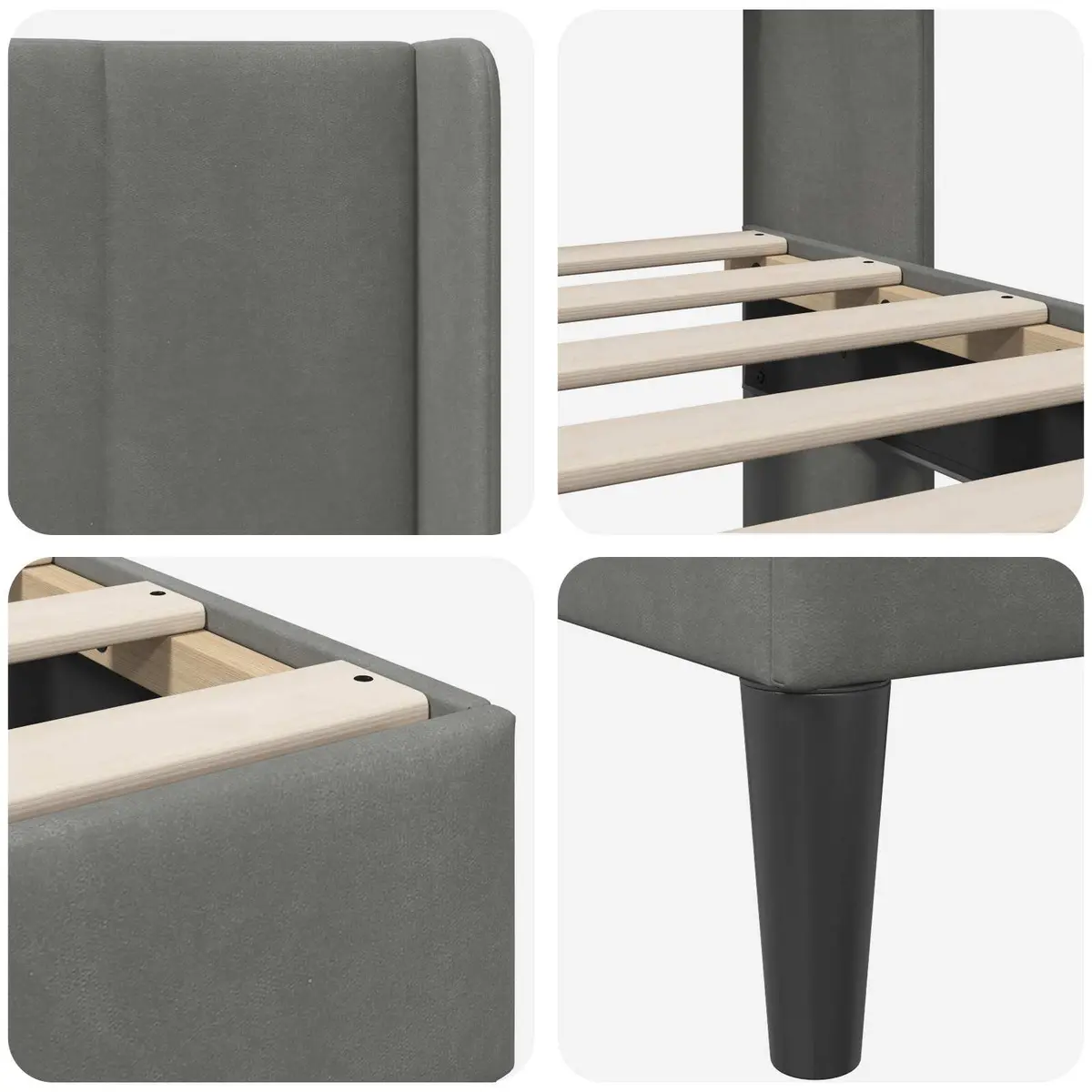 Bed Frame Plywood 180 x 200 cm Dark Grey Velvet Headboard
