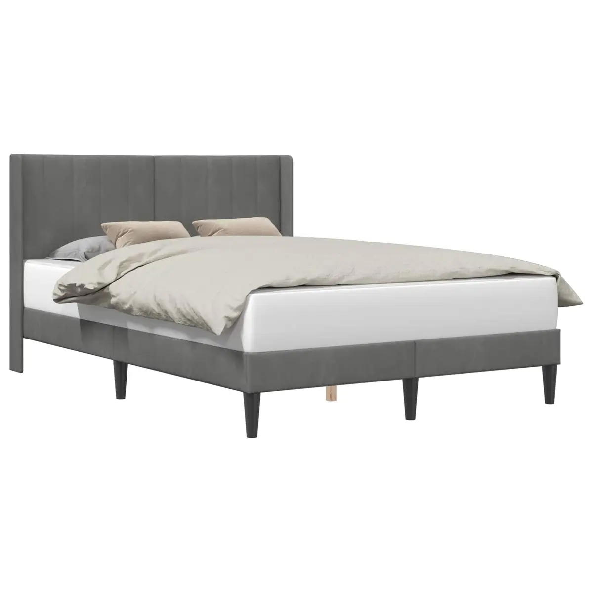 Bed Frame Plywood Slatted Base Dark Grey Velvet