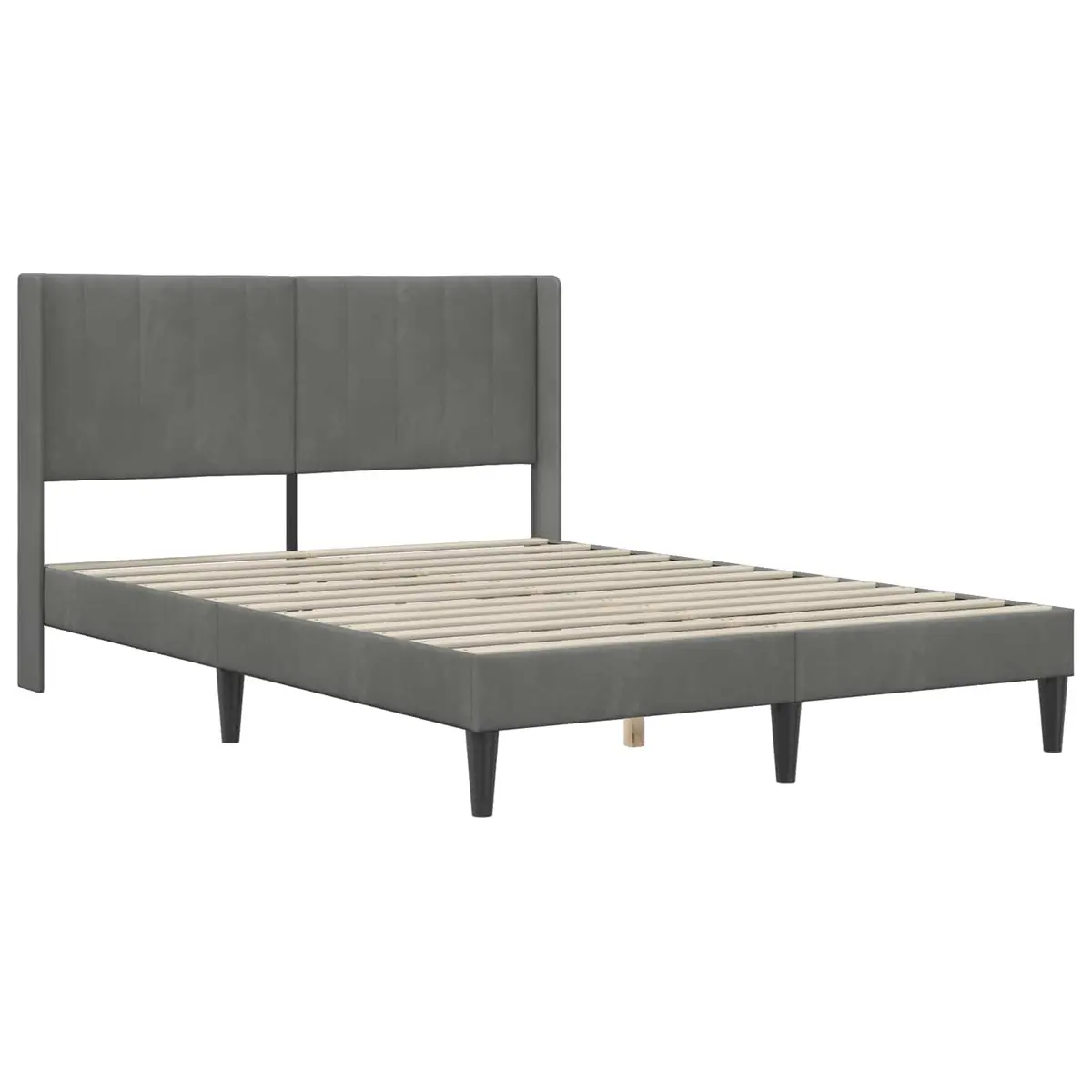 Bed Frame Plywood Slatted Base Dark Grey Velvet