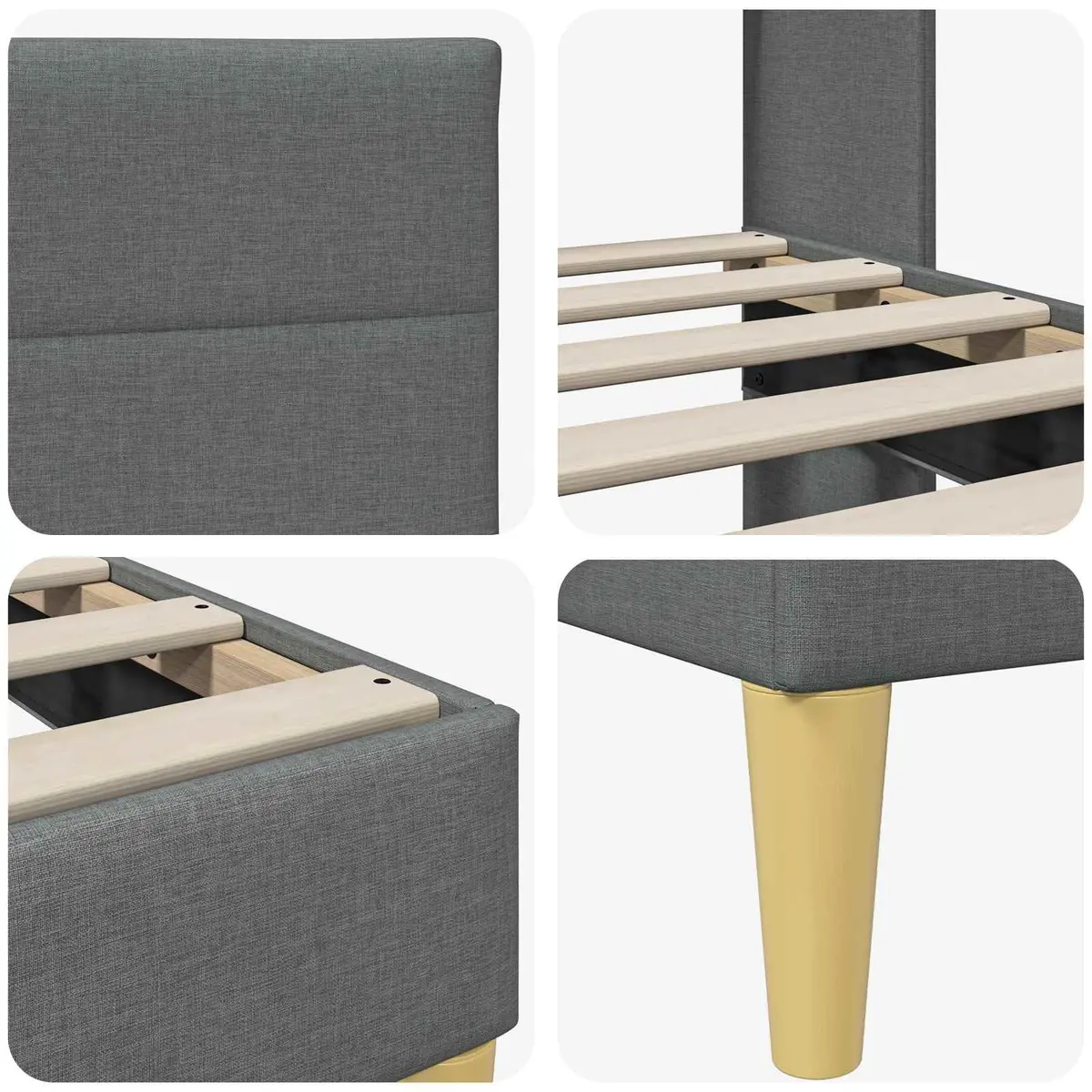 Dark Grey Bed Frame with Fabric Headboard 180 x 200 cm