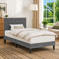 Stylish Dark Grey Velvet Bed Frame with Tapered Legs 90 x 190 cm