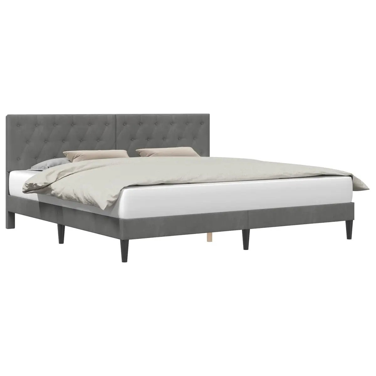 Dark Grey Velvet Bed Frame with Tapered Legs