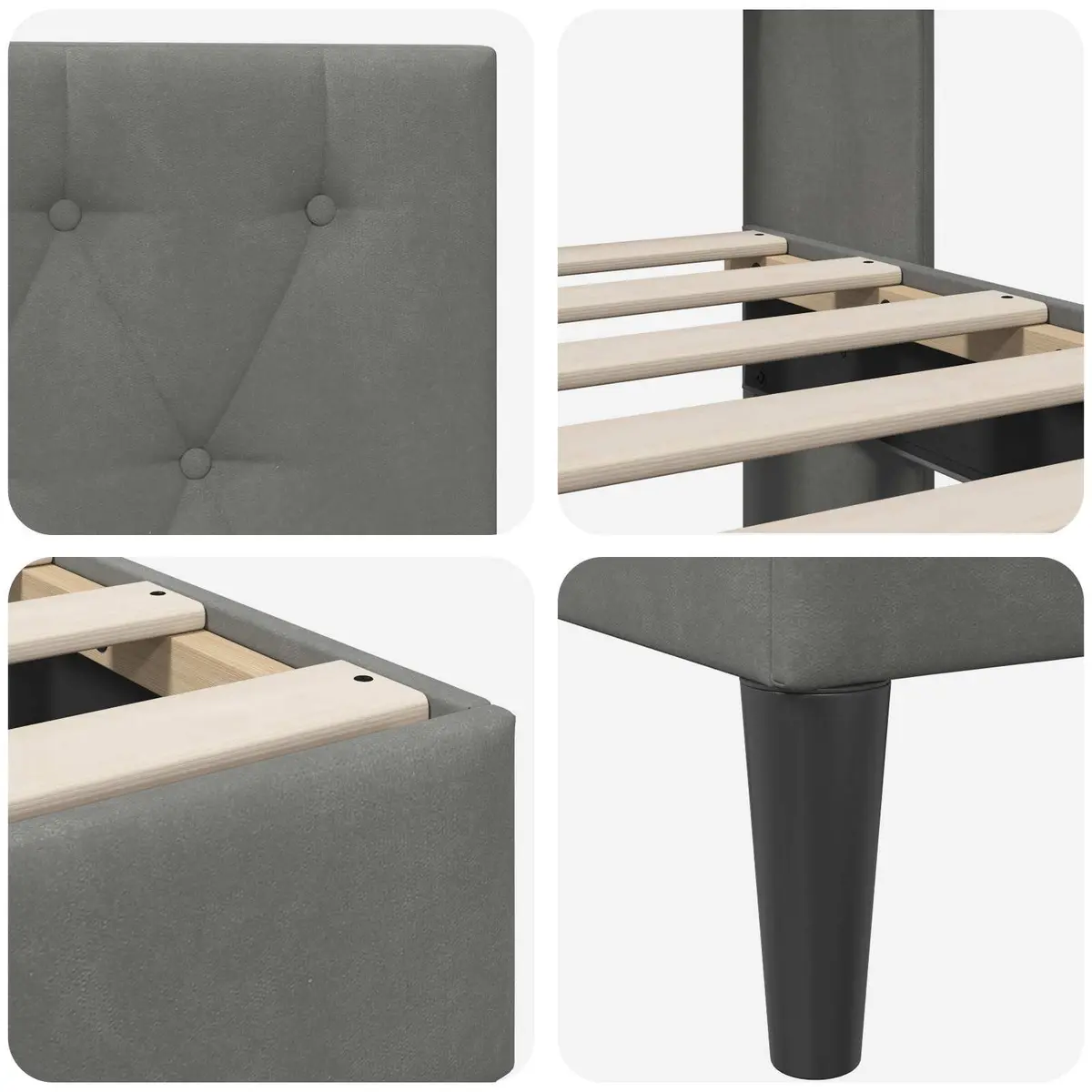 Bed Frame Velvet Dark Grey Plywood Tapered Legs