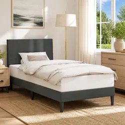 Durable Dark Grey Bed Frame with Corduroy Headboard