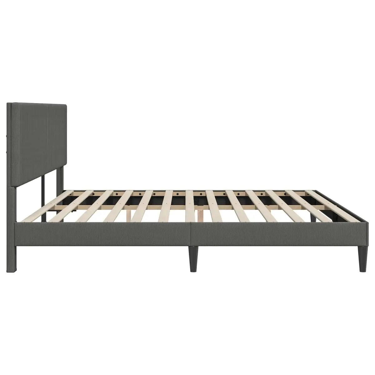 Dark Grey Bed Frame with Corduroy Headboard