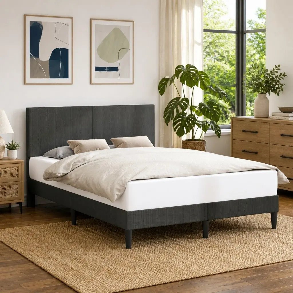 Bed Frame with Durable Corduroy Headboard