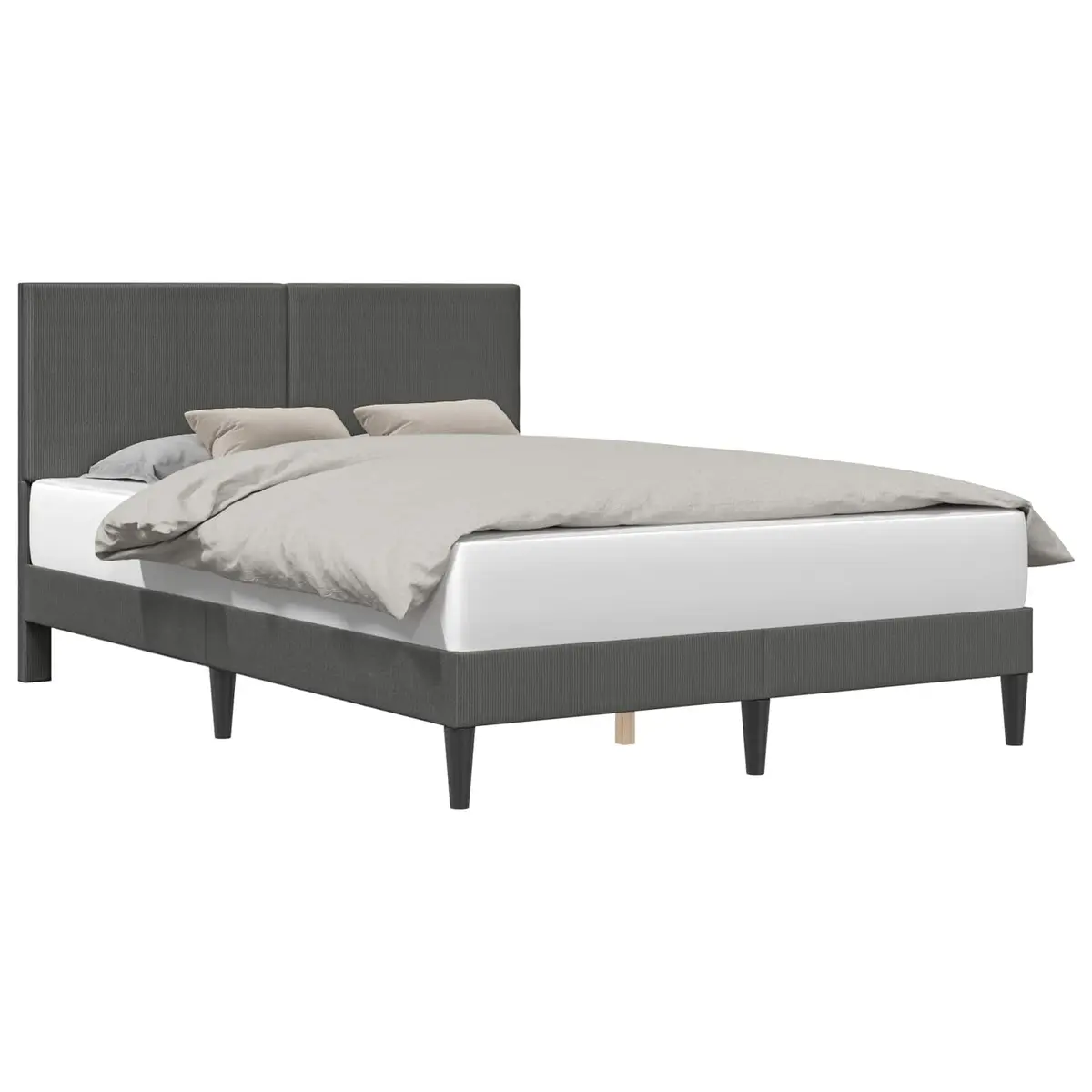 Dark Grey Corduroy Upholstered Bed Frame with Headboard