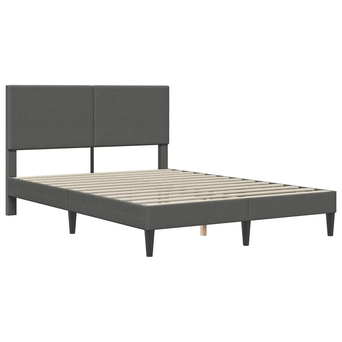 Dark Grey Corduroy Upholstered Bed Frame with Headboard