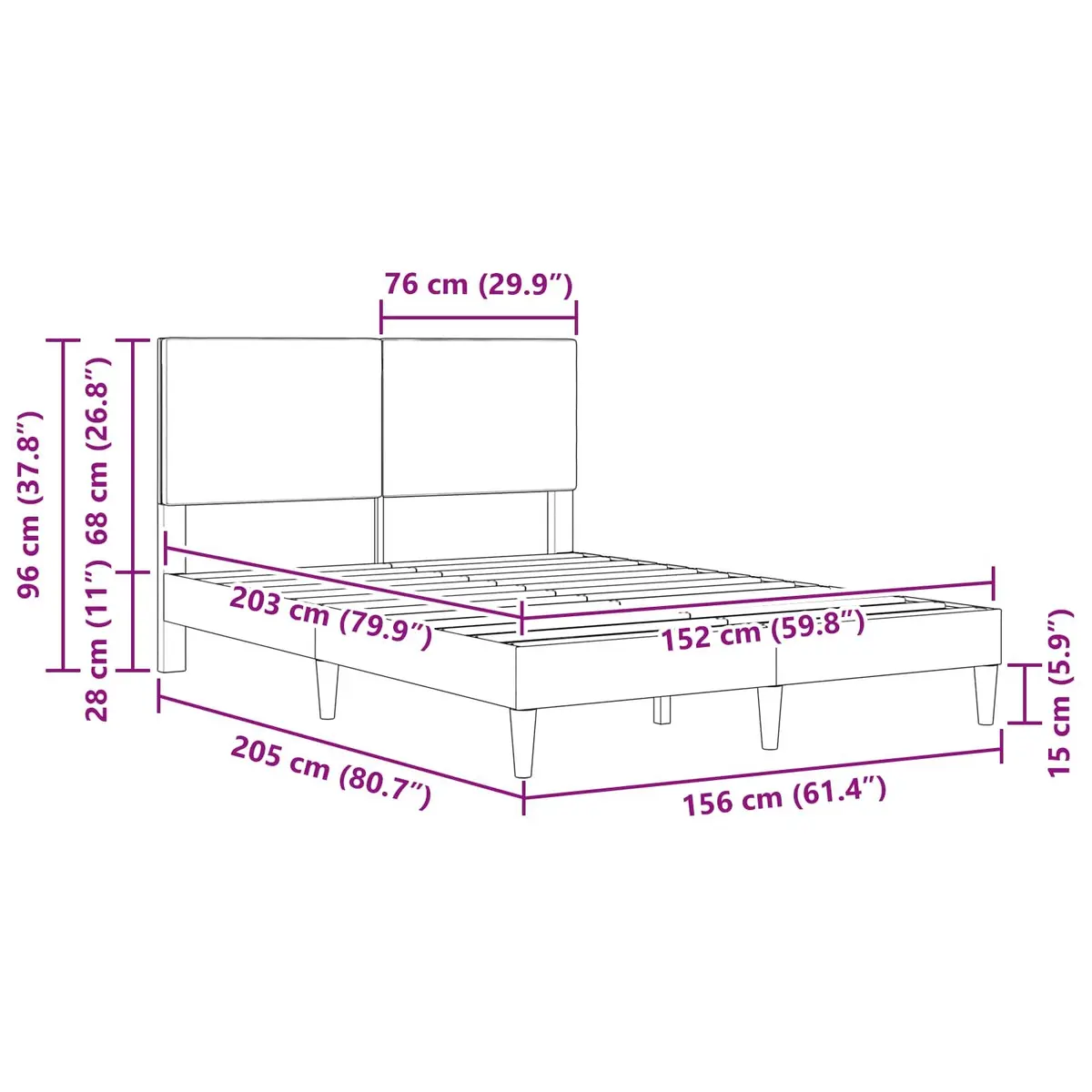 Dark Grey Corduroy Upholstered Bed Frame with Headboard