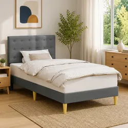 Durable Dark Grey Bed Frame with Fabric Headboard 90 x 190 cm