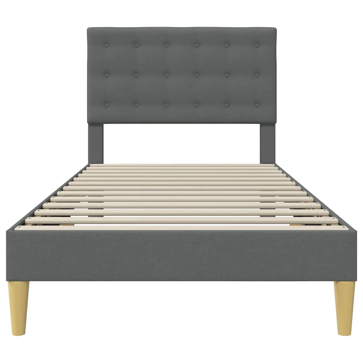 Bed Frame Plywood 90 x 190 cm Dark Grey Fabric Headboard