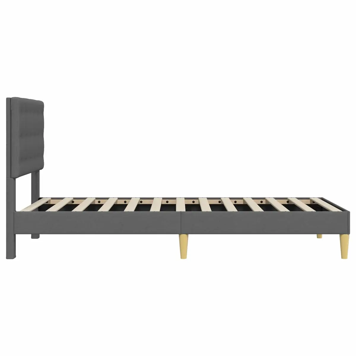 Bed Frame Plywood 90 x 190 cm Dark Grey Fabric Headboard