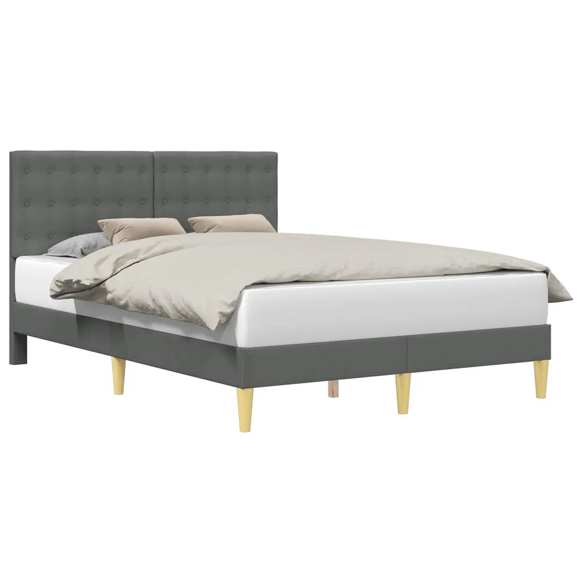 Bed Frame with Headboard Dark Grey Fabric Modern Bedroom Furniture Slatted Base