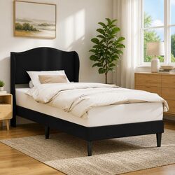 Stylish Black Bed Frame with Headboard 90 x 190 cm