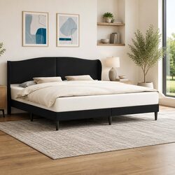 Modern Black Faux Leather Bed Frame with Headboard