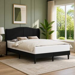Modern Faux Leather Queen Bed Frame with Headboard