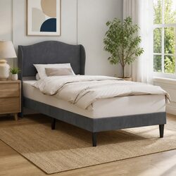 Modern Dark Grey Velvet Bed Frame with Headboard 90 x 190 cm