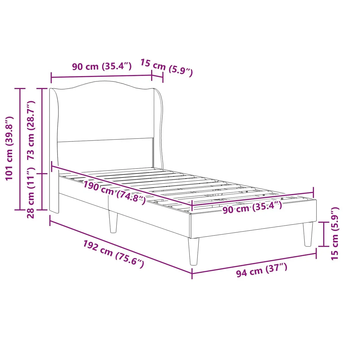Bed Frame Velvet Upholstery 90 x 190 cm Dark Grey Modern