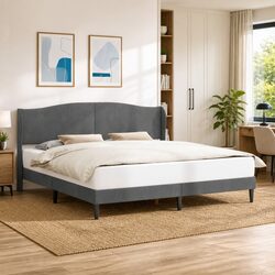 Stylish Dark Grey Velvet Bed Frame 180 x 200 cm
