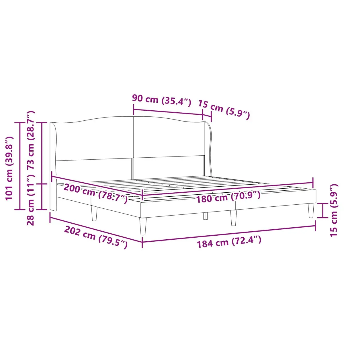 Bed Frame Velvet 180 x 200 cm Dark Grey