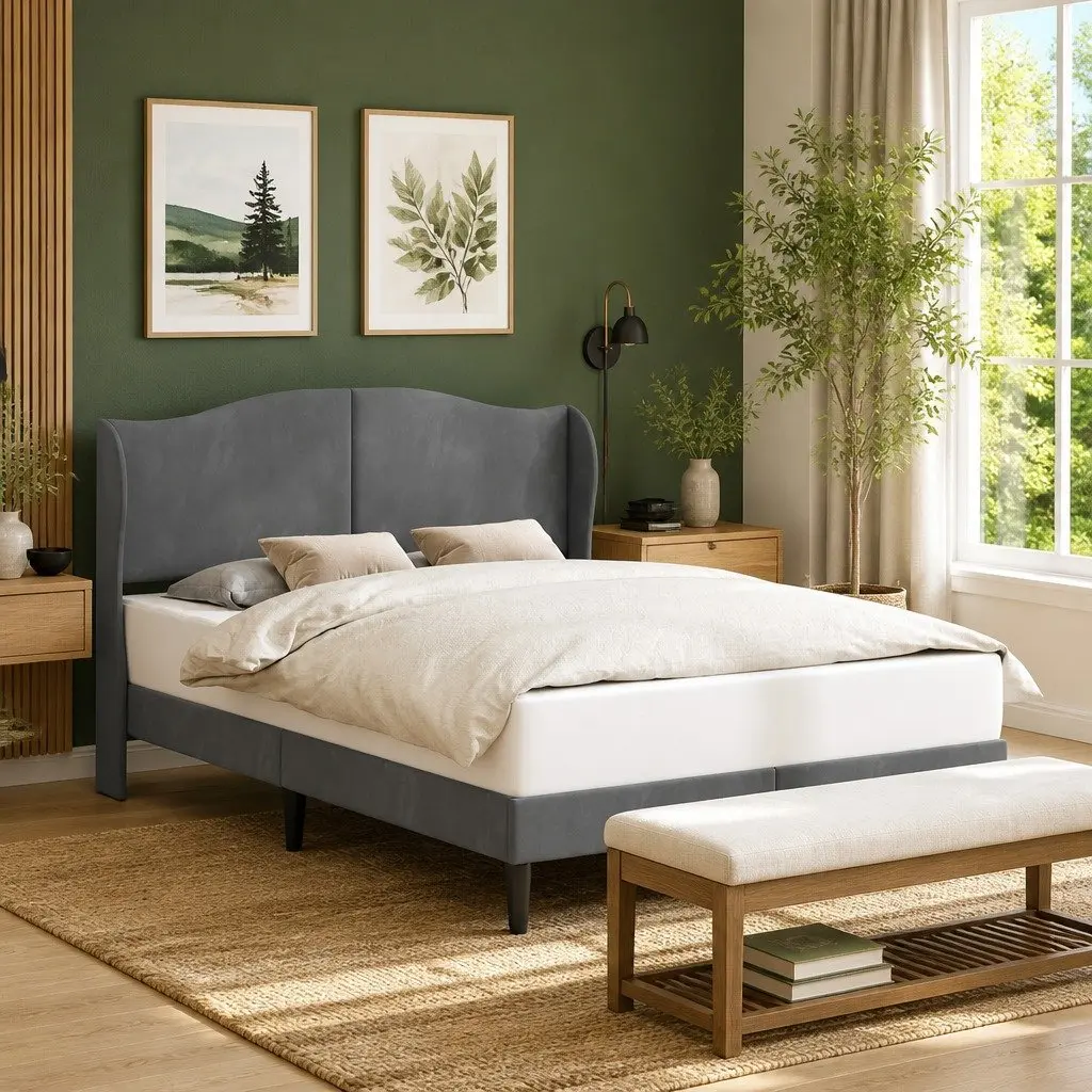 Bed Frame with Velvet Headboard Dark Grey 153 x 203 cm