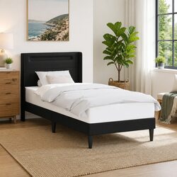 Durable Black Faux Leather Bed Frame with LED Lights 90 x 190 cm